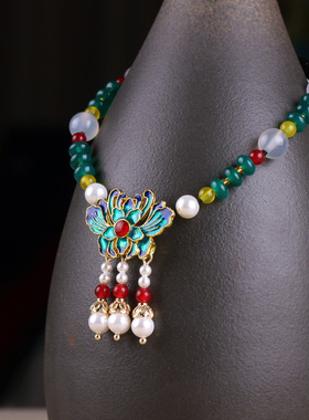 新款原创手工景泰蓝吊坠装饰项链