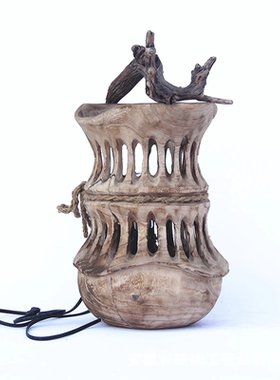 厂家销售专业手工编制原木工艺落地台灯田园温馨民宿酒店装饰灯具