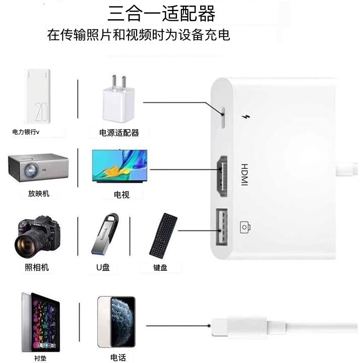 Lighting转HDMI转换器适用苹果手机iPad平板投屏电视显示器视频线