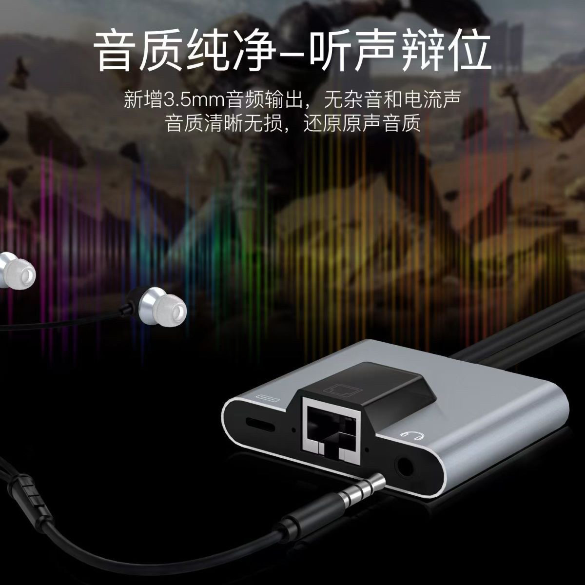 适用苹果安卓手机转网线口转换器充电3.5音频耳机游戏录音转接头