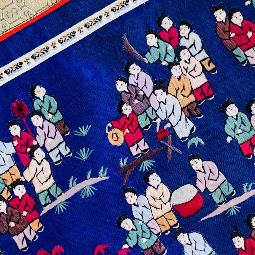 真丝手工刺绣百子图老绣片京绣中式绣花垫子复古装饰画中国风礼品-特色谷特产网