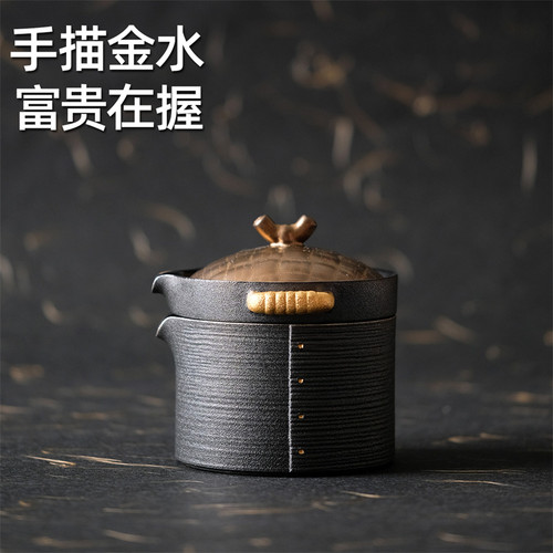 万仟堂便携式旅行茶具套装陶瓷快客杯一壶二杯功夫茶具蒸蒸日上 - 图2