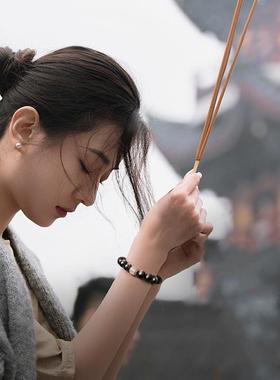 六字箴言转运珠女款银曜石手链