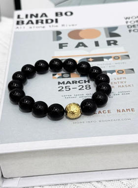 黑曜石纯铜沙金本命年手串