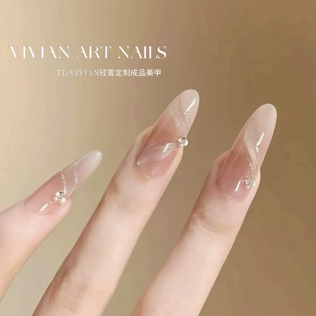 【茶棕飘带】Vivian小红书同款纯欲风裸色渐变纯手工穿戴甲H420款,淘宝优惠券,粉丝福利购,淘宝优惠卷