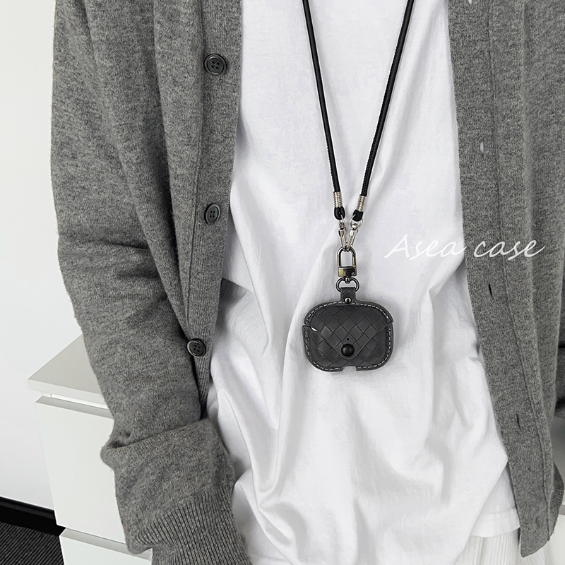 Asea简约ins复古编织皮质适用airpods pro3挂绳耳机套苹果2/三/4代无线蓝牙设计感小众纯色保护壳男新款女 - 图1