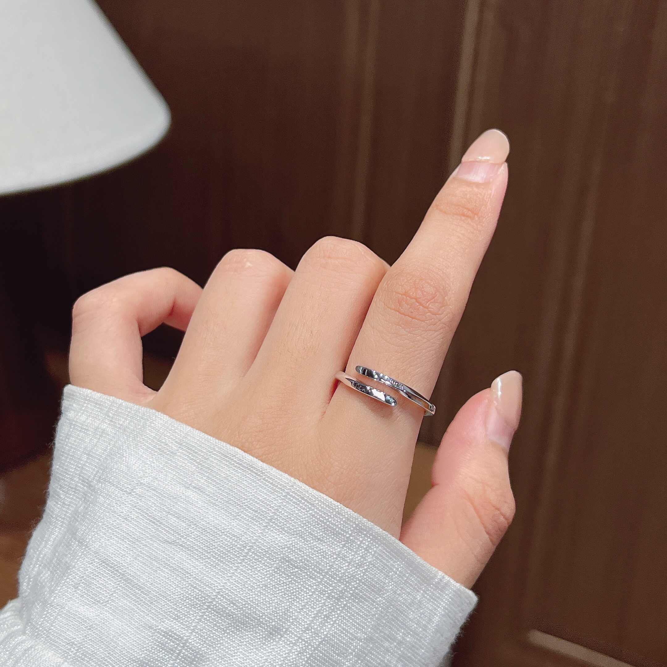 Xixiao S925 simple style thin circle Mobius sterling silver ring women's niche design high-end letter ring