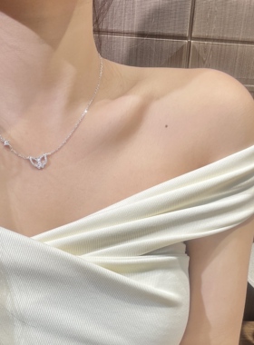 禧笑S925纯银蝴蝶项链女韩式甜美小众设计感银锁骨链礼物