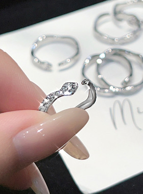 禧笑足银999碎冰冰灵蛇纯银戒指女小众设计感高级轻奢食指戒礼物