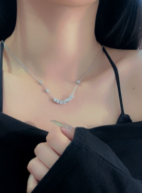 禧笑银饰S925纯银碎银子项链女简约高级感方糖锁骨链设计感颈链