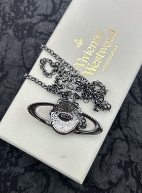 NANA西太土星项链高版本男女同款轻奢小众设计感黑色吊坠毛衣链