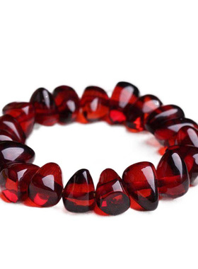 天然琥珀血珀红色原石打磨蜜蜡手链手串男女款随形手串手链都市风