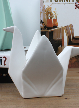 北欧风亚光陶瓷千纸鹤家居装饰