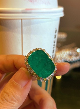 复古开口方钻大克拉祖母绿潮女食指戒时尚锆石银饰欧美重工戒指