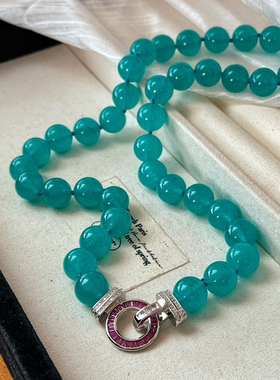 大颗粒原创项链蓝色转运水晶锁骨链毛衣链女优化石英石项链