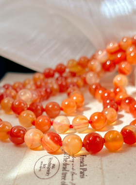 巨美夕阳暖橙色！复古天然黄玉髓玛瑙串珠项链简约小众时尚秋冬