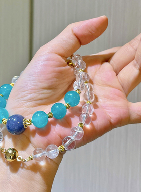 原创设计款8mm天然白水晶混搭优化石英岩玉多宝水晶项链锁骨链