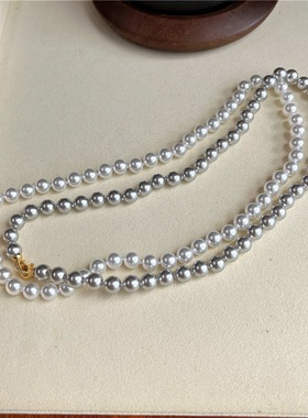 秋冬真多麻灰色澳白色珍珠项链女颈链配饰2025新款大气高档银扣
