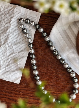 酷飒冷调冷艳灰黑色调高品质进口工艺施家珍珠混灰黑色珍珠项链