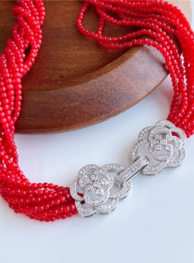 本命红色多层项链多种戴法猫眼石性感个性小众choker短款珠珠链