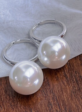 温柔风16mm大珍珠戒指女 轻奢百搭气质小众设计食指戒指环爆款