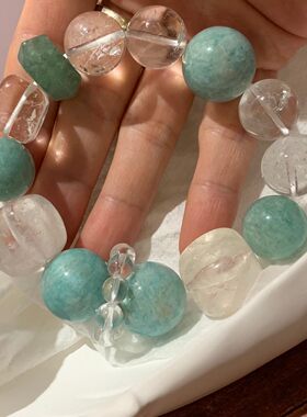 15-18mm天然天河石白水晶多宝手串 方糖随形珠清新蓝绿水晶手链