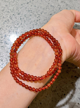 4mm天然橙红色芬达石石榴石多圈手串爆款女款小众～少量库存