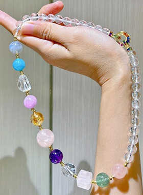 天然白水晶多宝项链女款轻奢小众高级感微笑链2026年新款爆款锁骨
