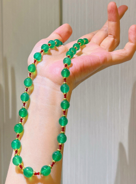 新中式复古国风天然绿玉髓串珠项链女款小众设计感高级气质锁骨链