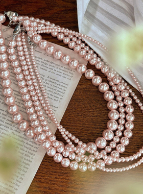 超美新品来袭 纯欲樱花粉高品质施家珍珠项链少女粉色圆珠项链