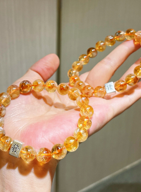 10mm天然黄水晶手链女款925银發配饰招财转运手串饰品生日礼物