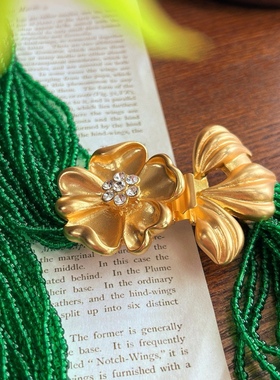 人间富贵花腰链华丽复古绿宫廷感中古风夸张多层翡翠绿色花朵项链