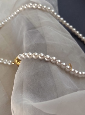 6mm深海贝珠珍珠项链女星星磁铁扣正圆极强光baby珠锁骨链