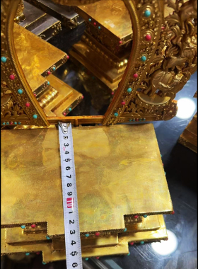 藏式铜鎏金佛像底座带背光