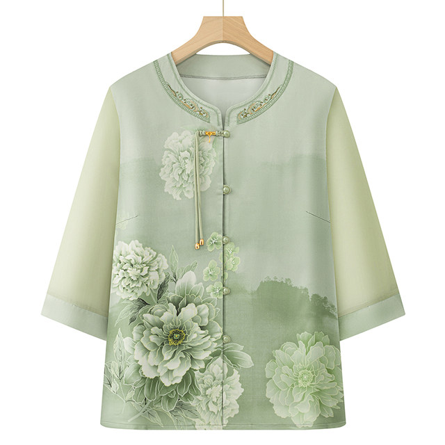 Grandma thin Chinese style cardigan old lady summer shirt