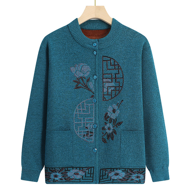 Elderly women's grandma wear thickened velvet warm sweater