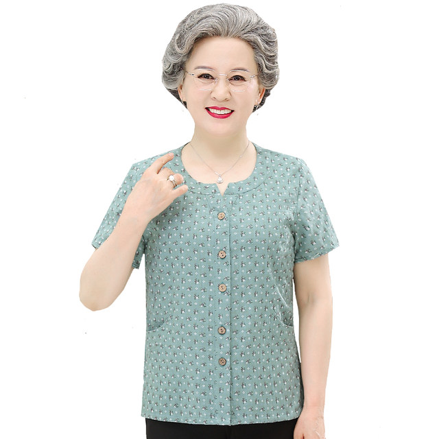 Pure cotton short-sleeved shirt summer clothes old man grandma clothes clothes