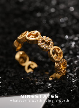 气质食指素圈戒指男女高级感彩金素戒时尚指环小指个性仿黄金尾戒