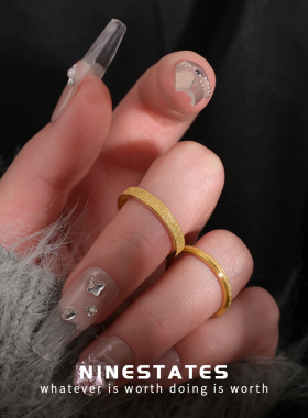气质食指素圈戒指男女高级感彩金素戒时尚指环小指个性仿黄金尾戒