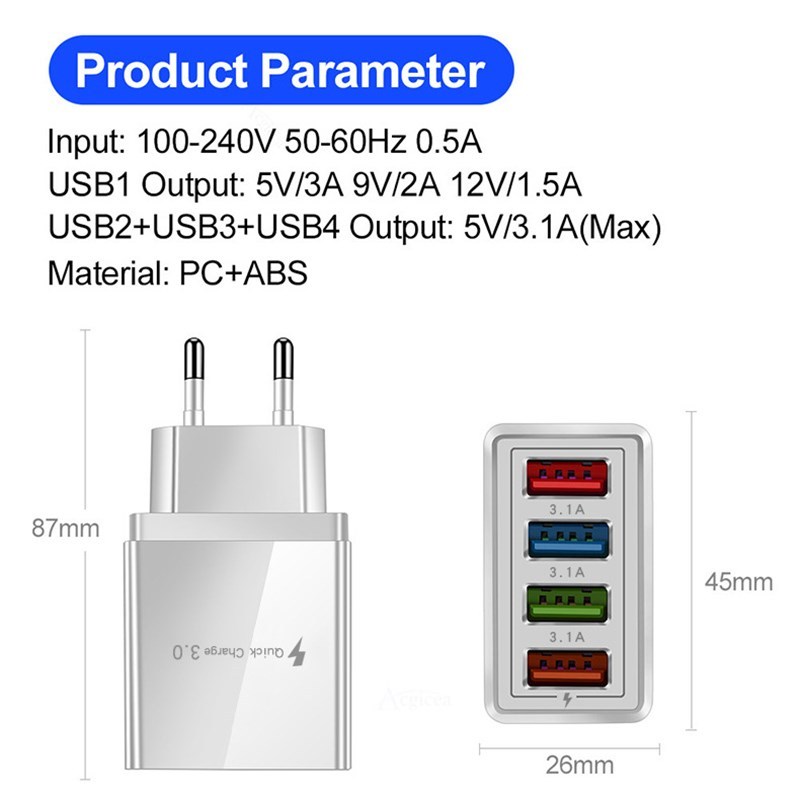 Quick Charge QC 3.0 USB EU Charger Universal Mobile Phone C - 图0