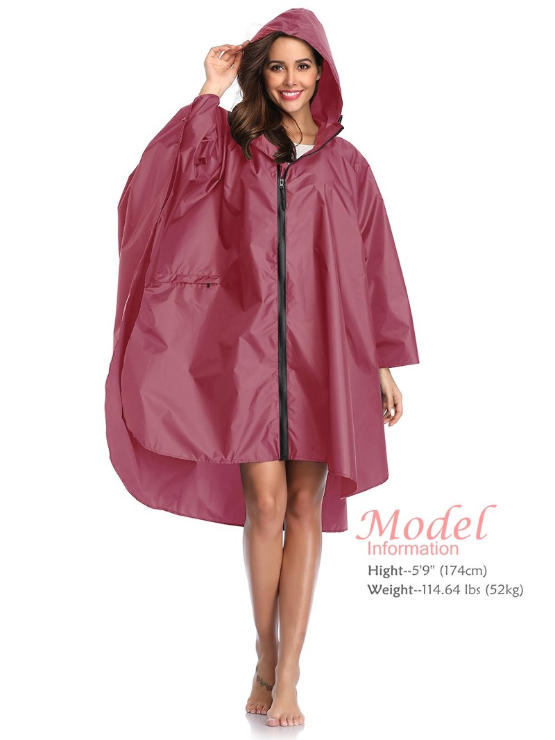 Women Pure Color Raincoat Poncho Hooded Waterproof for Adul - 图1