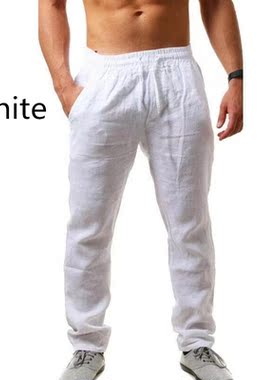 Summer Men's Drawstring Cotton Linen Pants Breathable So