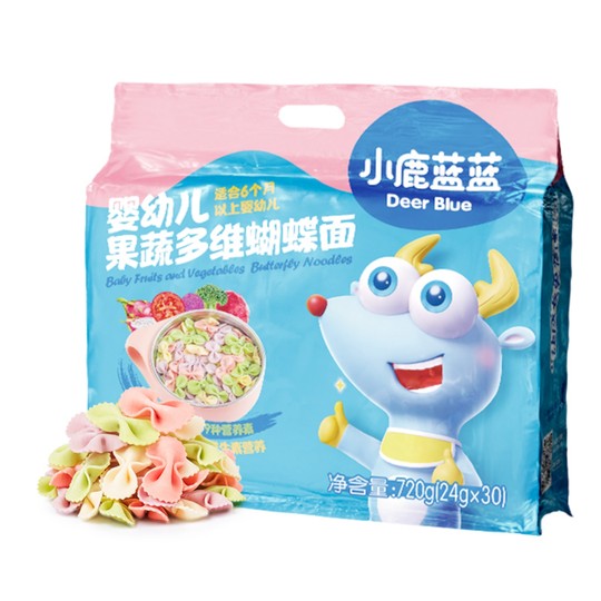 小鹿蓝蓝有机蝴蝶面量贩720g婴幼儿宝宝辅食果蔬彩虹造型面条早餐