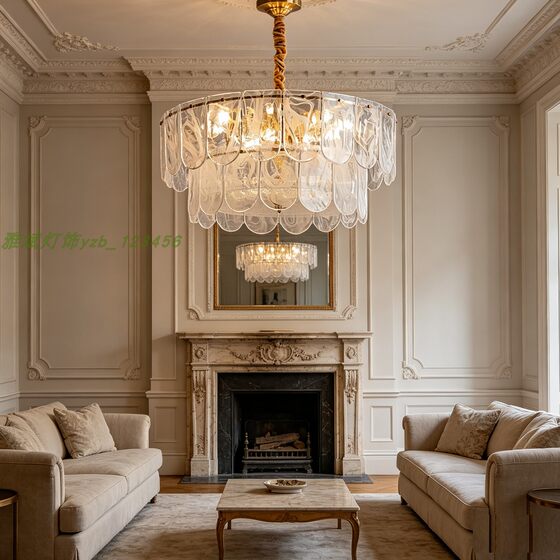 Light luxury living room chandelier model room copper lamp modern simple atmospheric glass crystal lamp restaurant atmosphere bedroom lamp