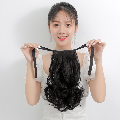 真发马尾假发女大波浪中长梨花卷发短款40全真人头发丝内扣高辫子 - 图1