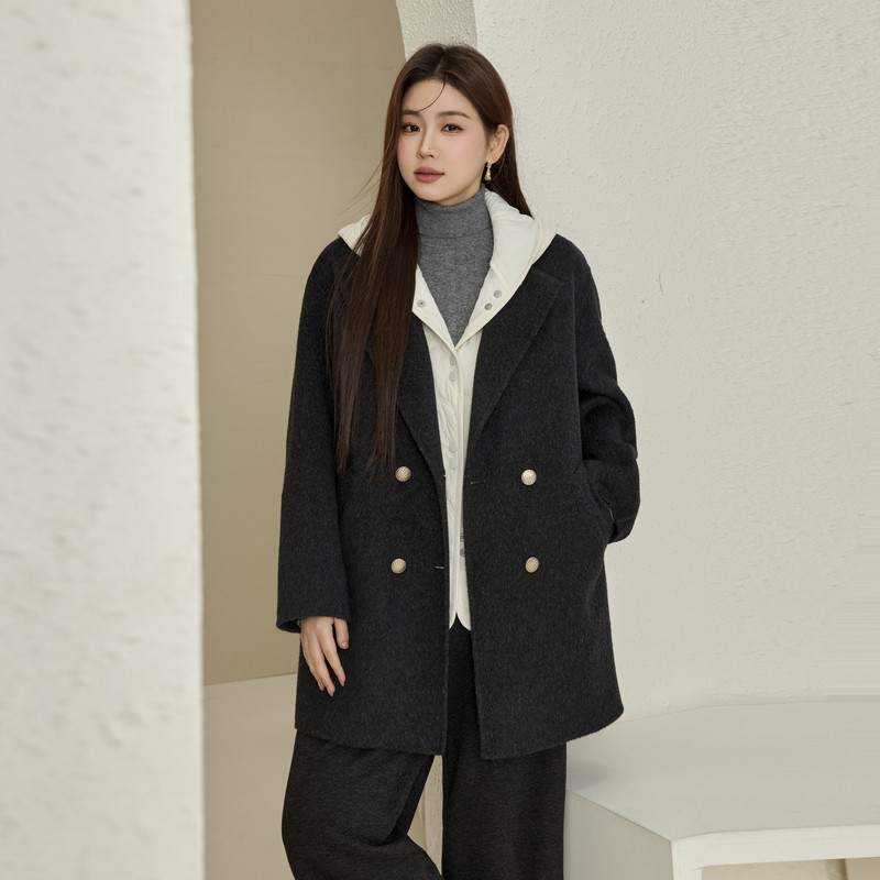【秋冬氛围感全羊毛双面呢大衣】纤莉秀大码女装胖mm冬装新款外套,淘宝优惠券,粉丝福利购,淘宝优惠卷