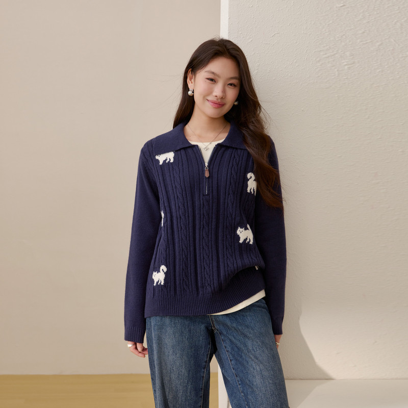 【减龄俏皮小猫百搭毛衣】纤莉秀大码女装韩系翻领上衣胖mm春新款,淘宝优惠券,粉丝福利购,淘宝优惠卷