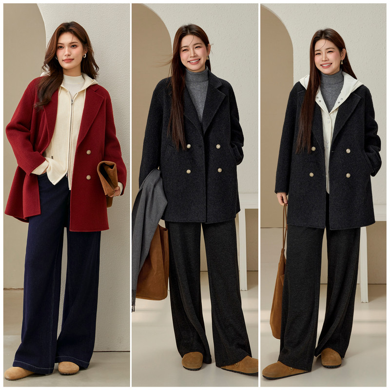 【秋冬氛围感全羊毛双面呢大衣】纤莉秀大码女装胖mm冬装新款外套,淘宝优惠券,粉丝福利购,淘宝优惠卷