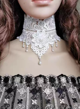 2025脖带黑色 白色加宽欧美新款颈围遮盖超仙蕾丝锁骨链女颈带链