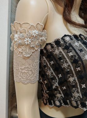 2025新款重工钉珠花朵遮盖臂围带轻薄透气臂饰臂环女肤色松紧臂带